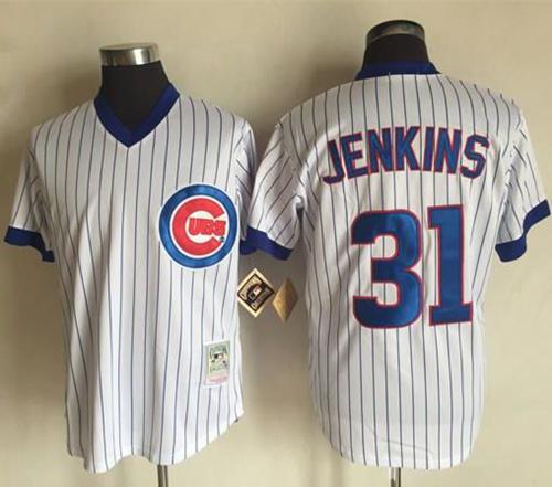 Mitchell And Ness Cubs #31 Fergie Jenkins White Strip Throwback Stitched MLB Jersey - Click Image to Close